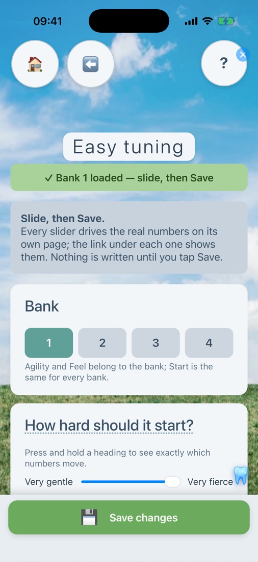 Easy tuning: all the sliders in one place