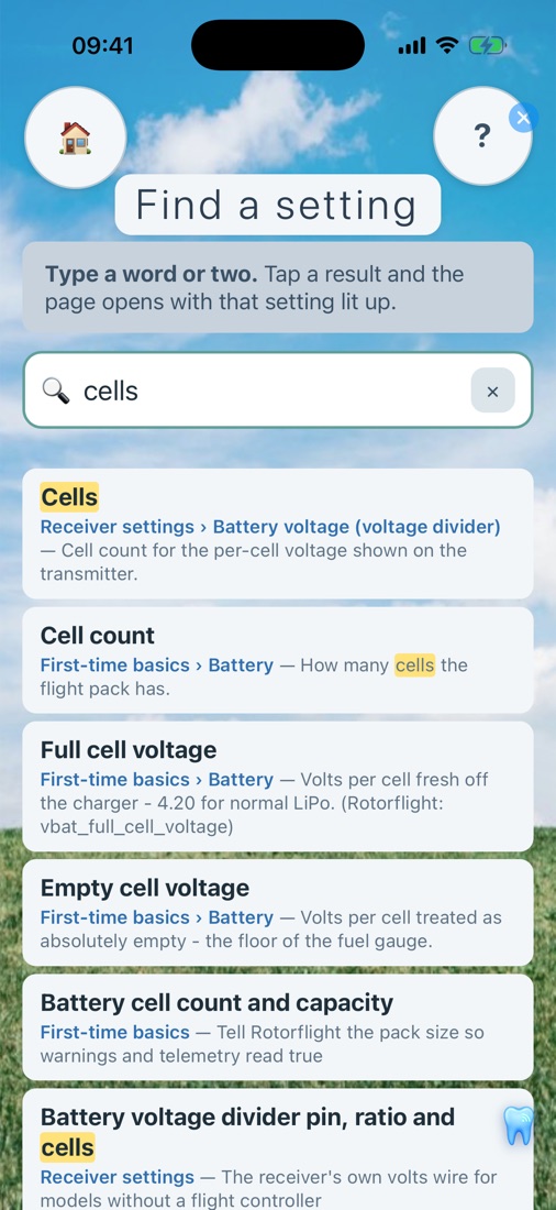 Find a setting: search results for the word cells